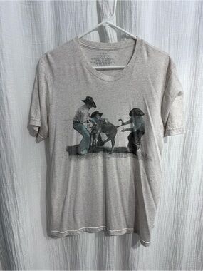 Crazy Train Cowboy Graphic Tee in Light Gray and Teal